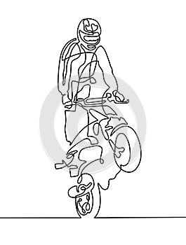 Continuous one line drawing of a sportsman on a motorcycle