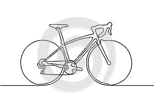 Continuous one line drawing of sporty bicycle or bike minimalism object. Vector sport theme