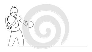 Continuous one line drawing of sporty boxer woman punching use gloves. Vector illustration.