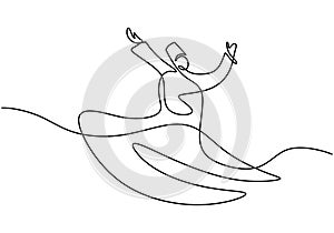 Continuous one line drawing of sufi dancer. Islamic traditional whirling dervish. Traditional Sema dancing minimalist design. One
