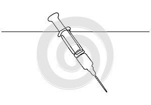 Continuous one line drawing of syringe with needle vector. Medical equipment or tools illustration hand drawn photo