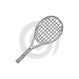 Continuous one line drawing tennis racket, tennis gear for game. Tennis court sport. Tennis as sport, hobby, classes. Outdoor