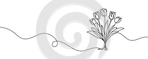 Continuous one line drawing tulips. Spring concept. Single line draw design vector illustration.