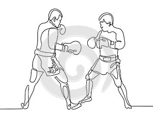 Continuous one line drawing two boxers in the ring