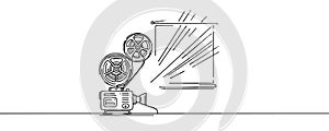 Continuous one line drawing of video camera. Vector illustration in one line style of video camera.