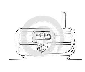 Continuous one line drawing of vintage broadcast radio receiver. Simple Retro radio lineart vector illustration
