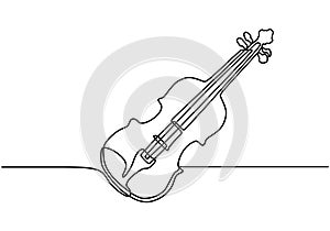 Continuous one line drawing. Violin music instrument. Vector illustration simplicity design