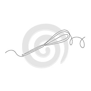 Continuous one line drawing whisk. Stock vector illustration.