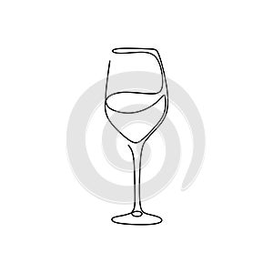 Continuous one line drawing wine glass isolated on white background vector illustration minimalism design of beverage element