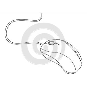 Continuous one line drawing wired computer mouse