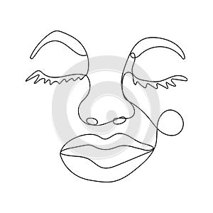 Continuous one line drawing of woman face