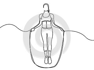 Continuous one line drawing woman jump rope