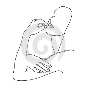 Continuous one line drawing of woman portrait hand drawn beauty pose vector. Illustration simplicity style