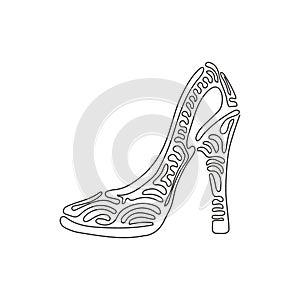 Continuous one line drawing women shoes icon. Lady high heels shoe outline. Fashion footwear design. Elegant women high heel shoe