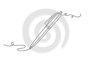 Continuous one line drawing writing pen isolated minimalist linear illustration made of single line vector illustration