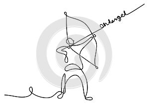 Continuous one line drawing of young energetic archer woman pulling the bow to shooting an archery target. A professional archer