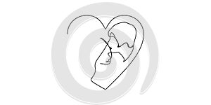 Continuous one line drawn single drawing of romantic kiss of two lovers, newlyweds, young people.Loving couple embracing and
