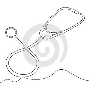 Continuous one line drawn stethoscope vector