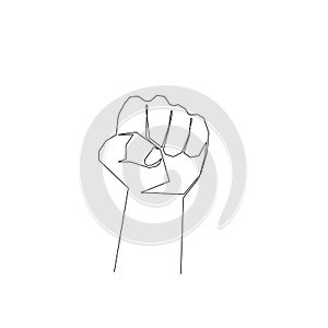 Continuous one line fist. Sign of protest, resistance, rebellion. Stock illustration.