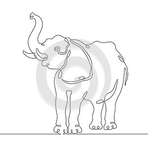 Continuous one line hand drawing elephant