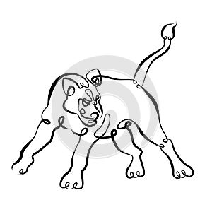 Continuous one line hand drawing lioness lion