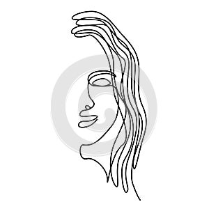 Continuous one line hand drawing of woman face line art feminine