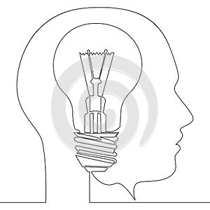 Continuous one line light bulb idea in head