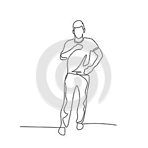 Continuous one line man stand and explain. Stock illustration.