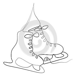 Continuous one line of pair of figure ice skates hanging in silhouette on a white background. Linear stylized Vector illustration