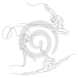 Continuous one line rhythmic gymnastics girl set. Summer Olympic Games. Vector