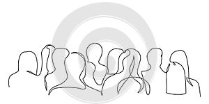 Continuous one line silhouette of a crowd of people back view. Vector illustration. photo