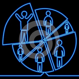 Continuous line drawing pie chart people trade market neon concept