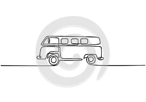 Continuous one single line drawing of vintage classical VW car. Old retro car in minimalist design isolated on white background.