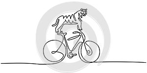 Continuous one single line of tiger playing riding big bicycle isolated on white background photo