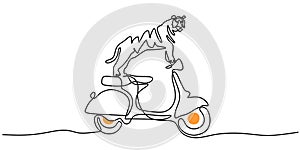 Continuous one single line of tiger riding classic vespa motorcycle isolated on white background photo