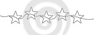 A continuous outline of five stars. Single line editable 5 star icon. Concept of rating service and customer reviews