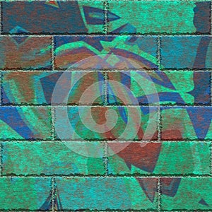 Continuous pattern of graffiti brick wall