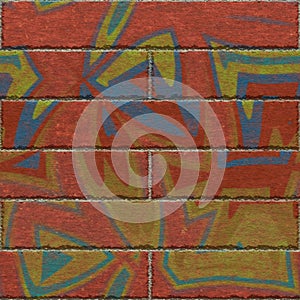 Continuous pattern of graffiti brick wall