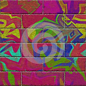 Continuous pattern of graffiti brick wall