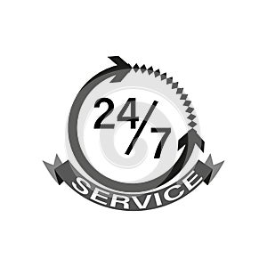 Continuous service icon. 24 7 support vector symbol. Nonstop operation sign. Black and white corporate design. photo