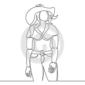 Continuous single drawn line art doodle girl, cowboy