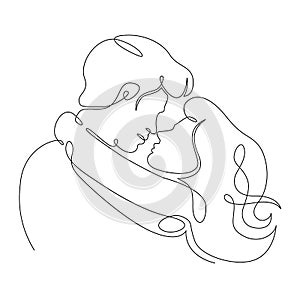 Continuous single drawn line art doodle love, couple, kiss