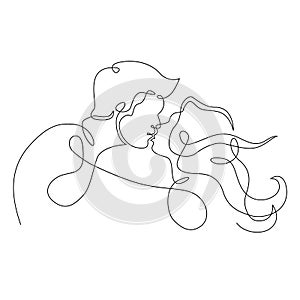 Continuous single drawn line art doodle love, couple, kiss