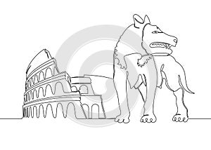 Continuous single drawn single line animal wolf symbol of the city of Rome Colosseum