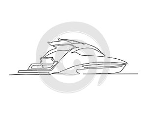 Continuous single line drawing art of Luxury Yacht. Speed boat line art drawing vector illustration