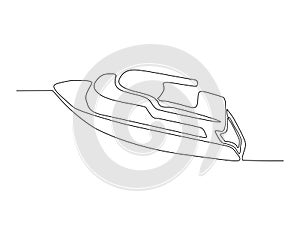 Continuous single line drawing art of Luxury Yacht. Speed boat line art drawing vector illustration