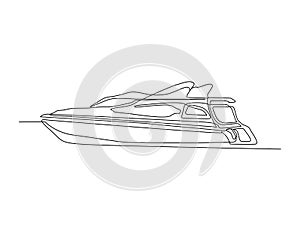 Continuous single line drawing art of Luxury Yacht. Speed boat line art drawing vector illustration