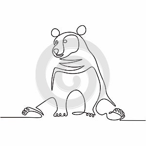 Continuous single line drawing of bear wild animals vector illustration. One hand drawn winter animal mascot minimalism of polar photo