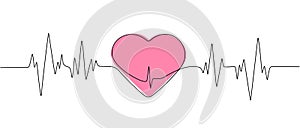 Continuous single line drawing heart pulse icon. Heartbeat Logo , Cardiogram. One line heartbeat graph. Vector graphic