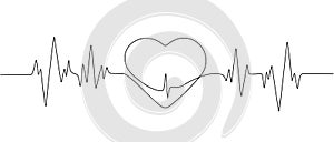 Continuous single line drawing heart pulse icon. Heartbeat Logo , Cardiogram. One line heartbeat graph. Vector graphic